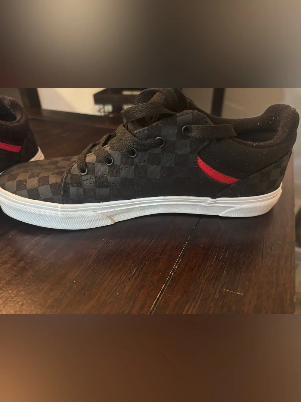 Vans Youth size 6  Black and red Checkerboard Sneakers. Look New